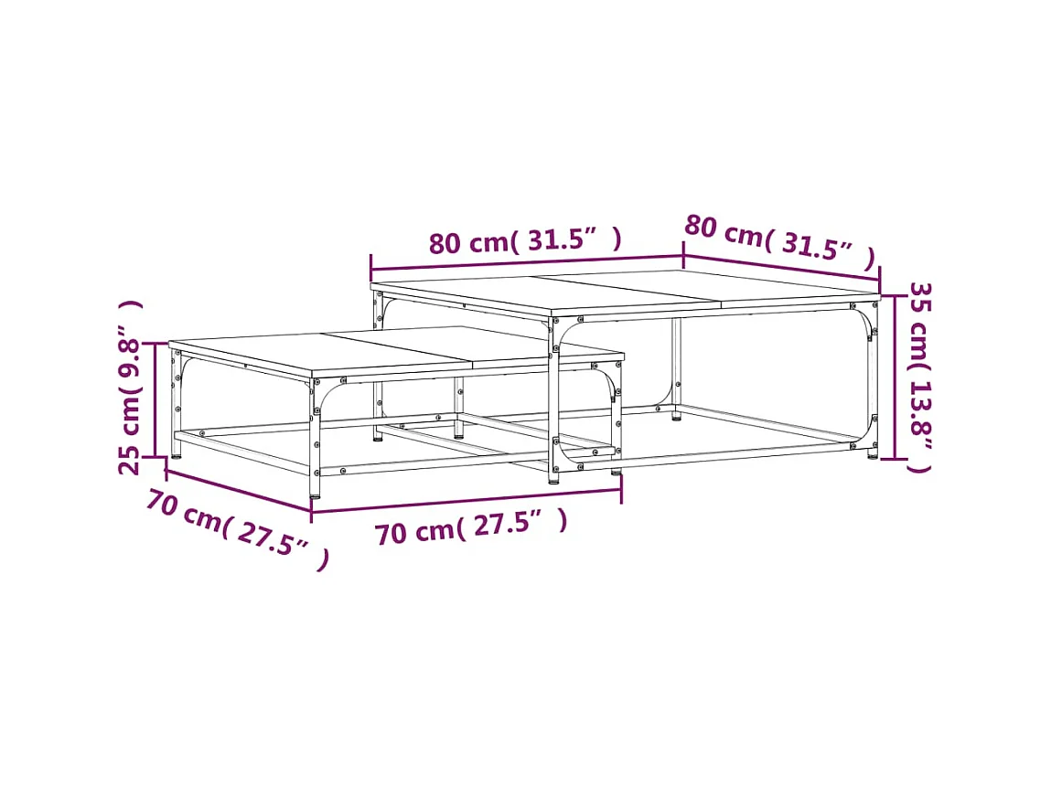 Tables basses gigognes 2 pièces sonoma gris bois d'ingénierie