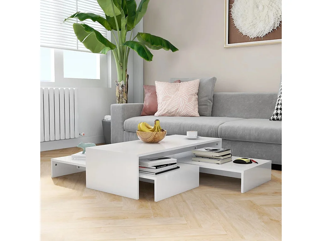 Ensemble tables basses gigognes Blanc brillant 100x100x26,5 cm