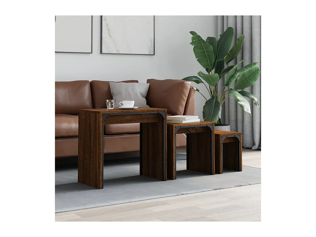 Tables basses gigognes 3 pièces chêne marron bois d'ingénierie