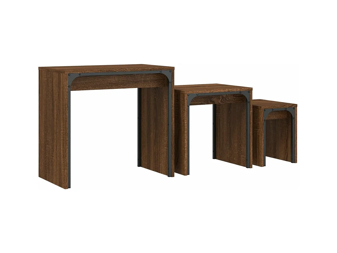 Tables basses gigognes 3 pièces chêne marron bois d'ingénierie