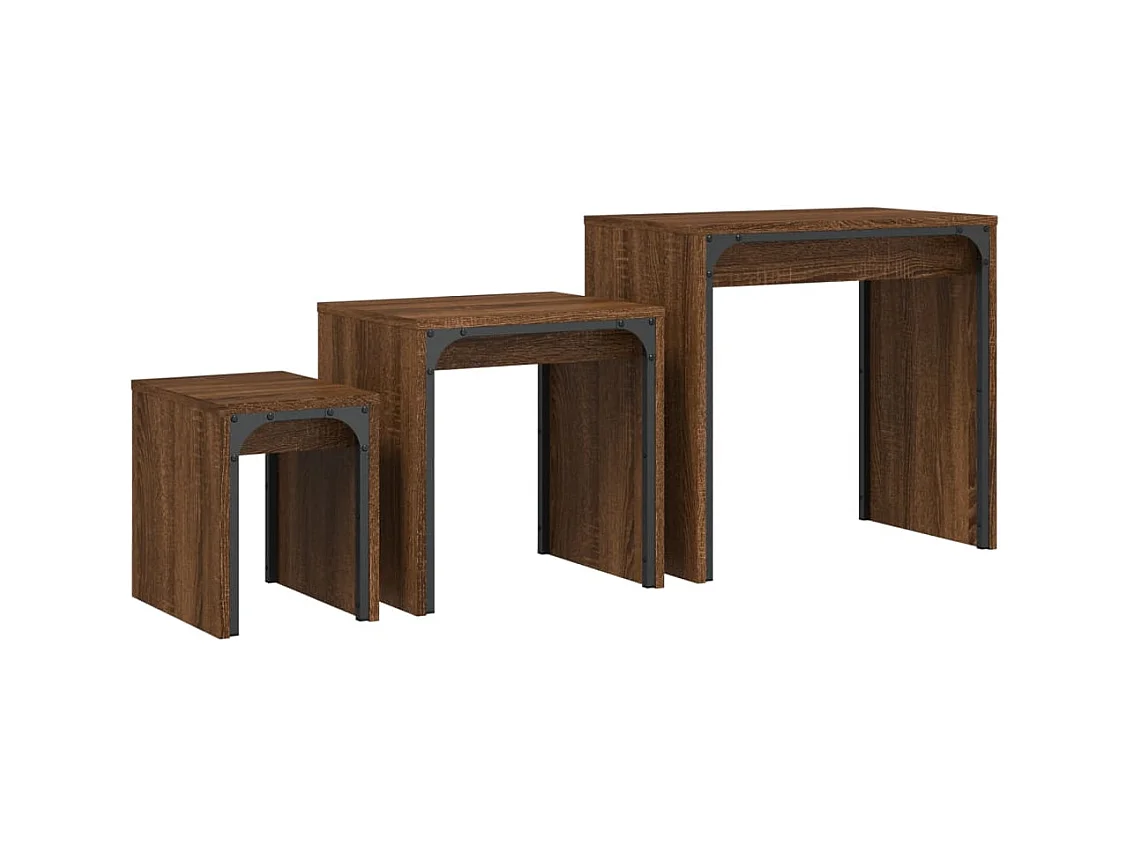 Tables basses gigognes 3 pièces chêne marron bois d'ingénierie