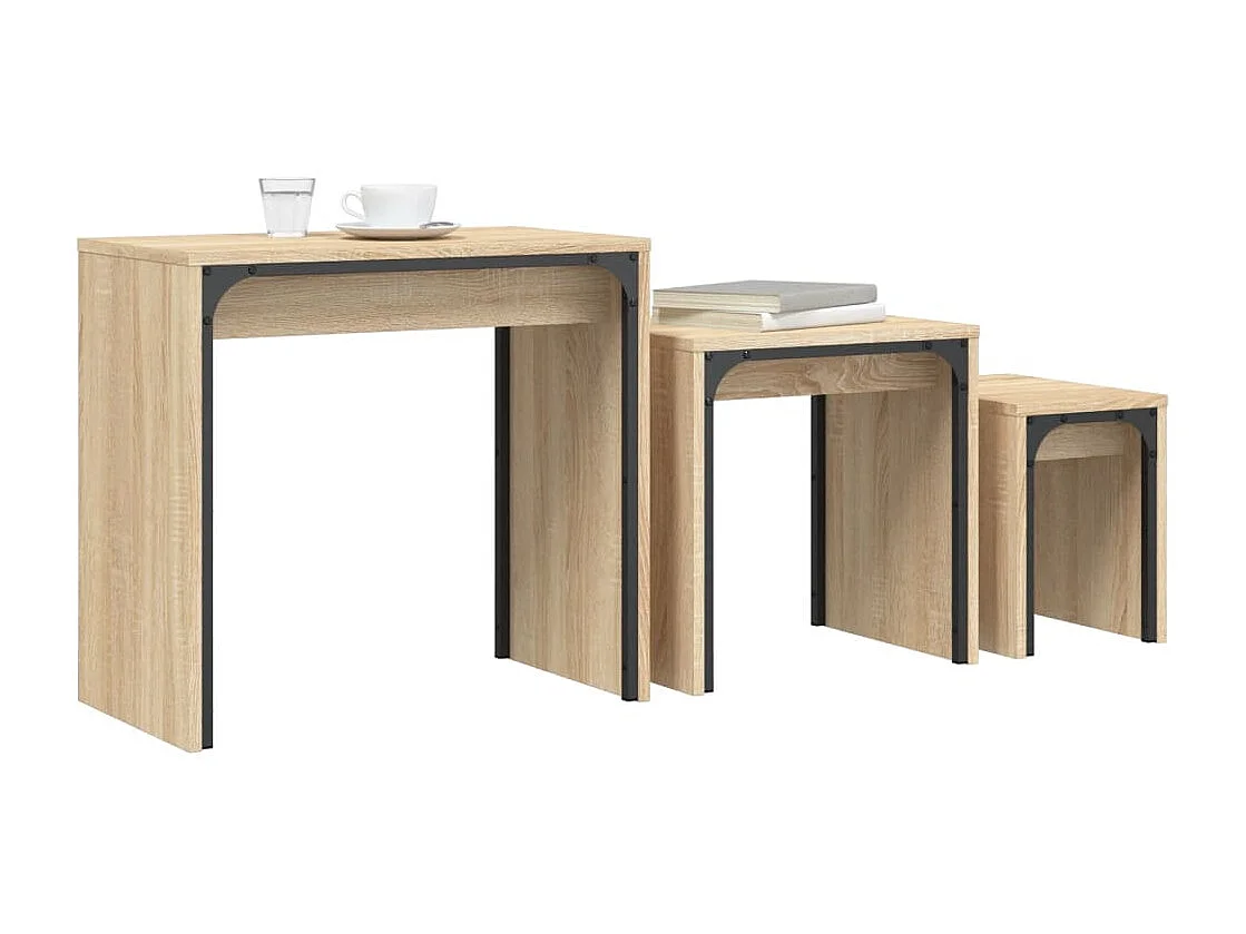 3-delige Tafeltjesset bewerkt hout sonoma eikenkleurig