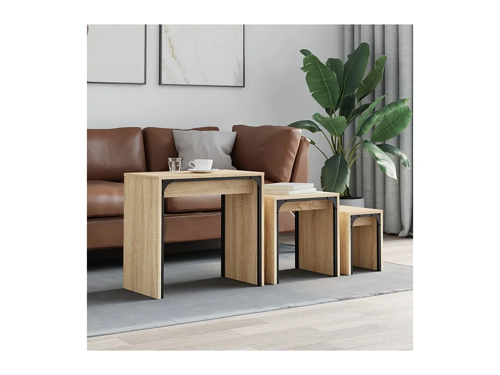 Tables basses gigognes 3 pièces chêne sonoma bois d'ingénierie