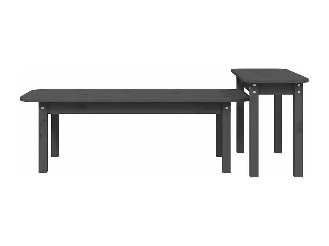 Ensemble de tables basses 2 pièces Gris Bois massif de pin