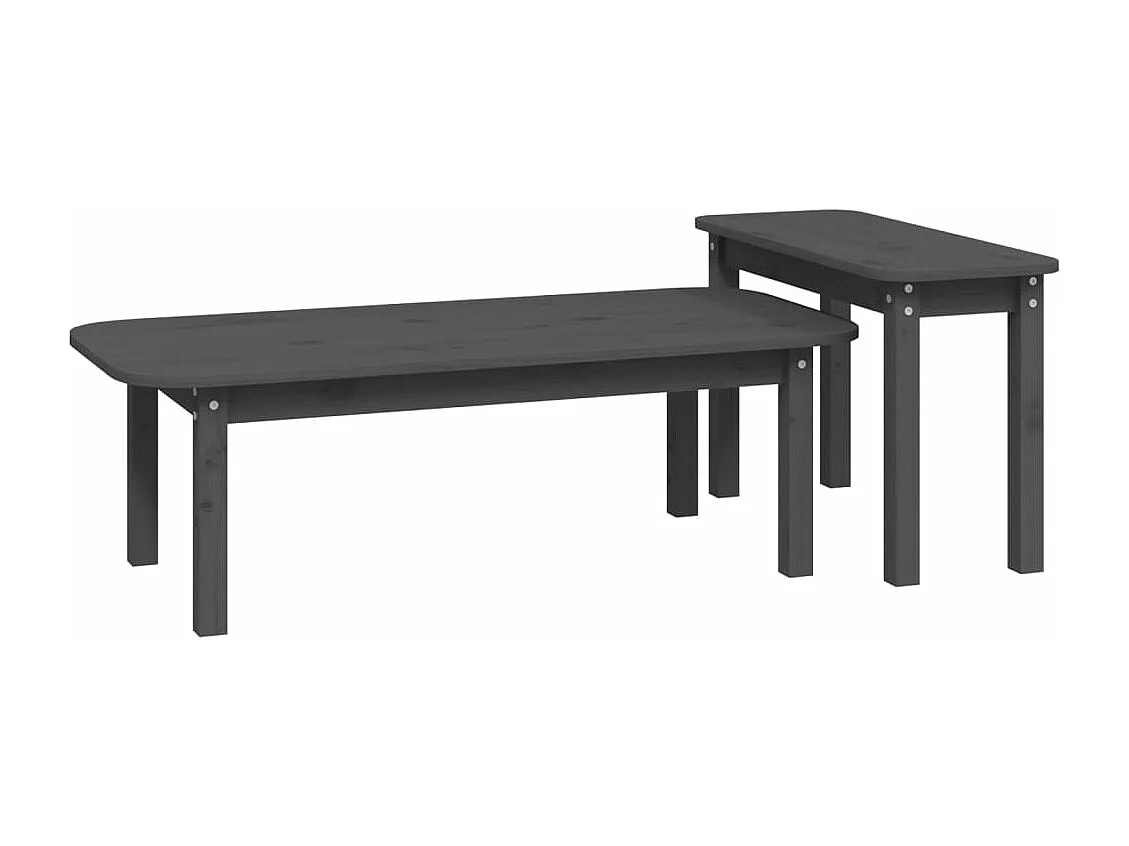 Ensemble de tables basses 2 pièces Gris Bois massif de pin