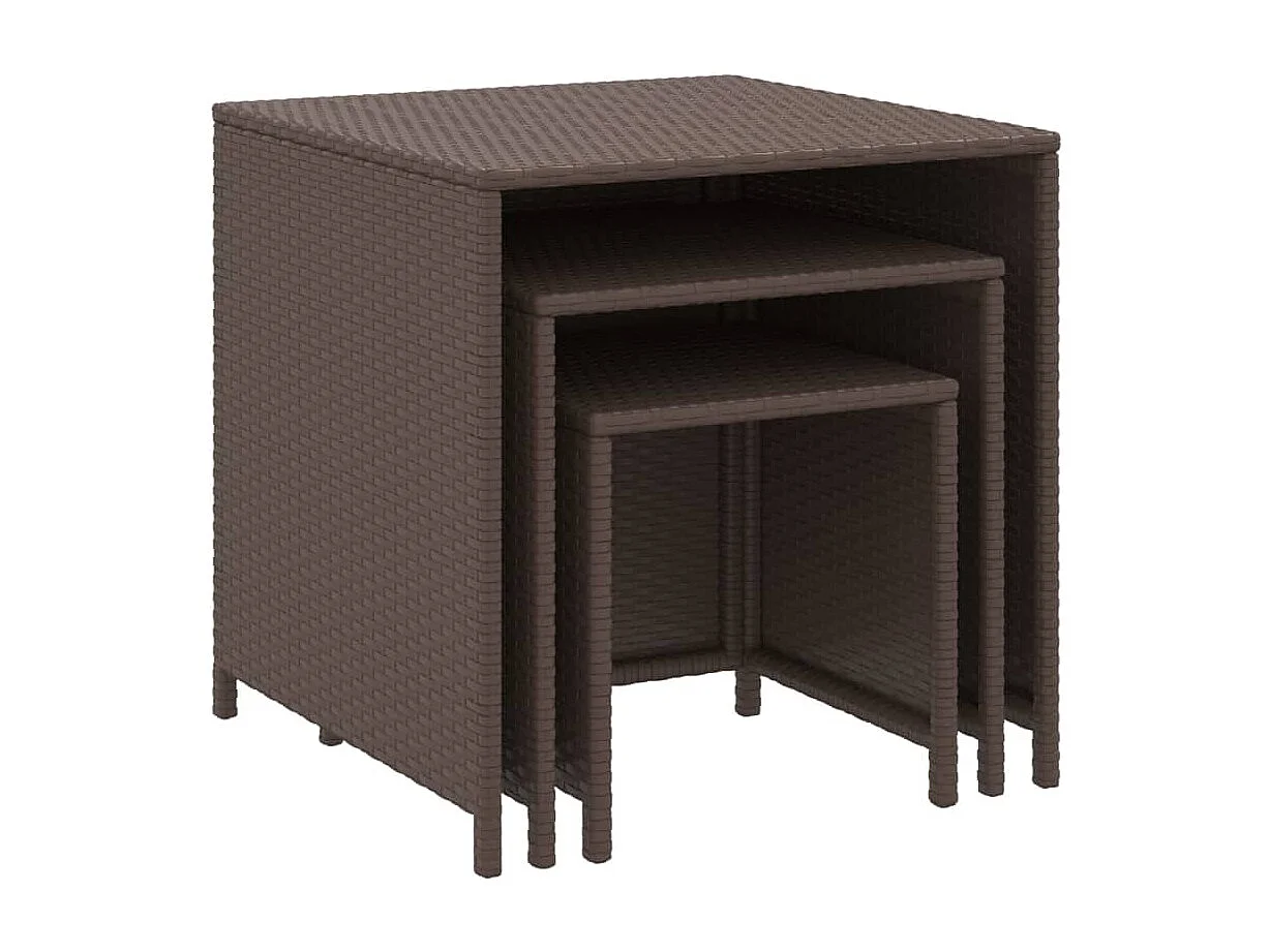 Mesas de encastrar 3 peças vime PE castanho