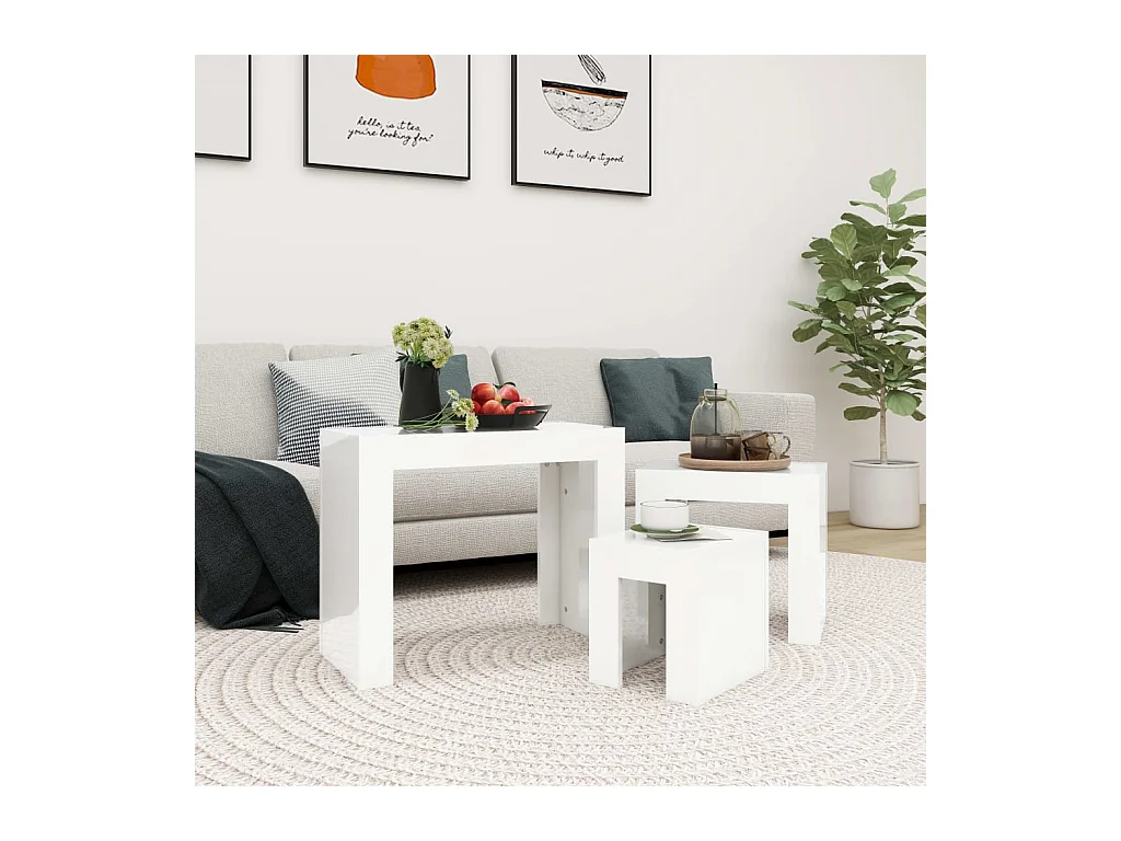 Tables basses gigognes 3 pièces Blanc brillant Aggloméré
