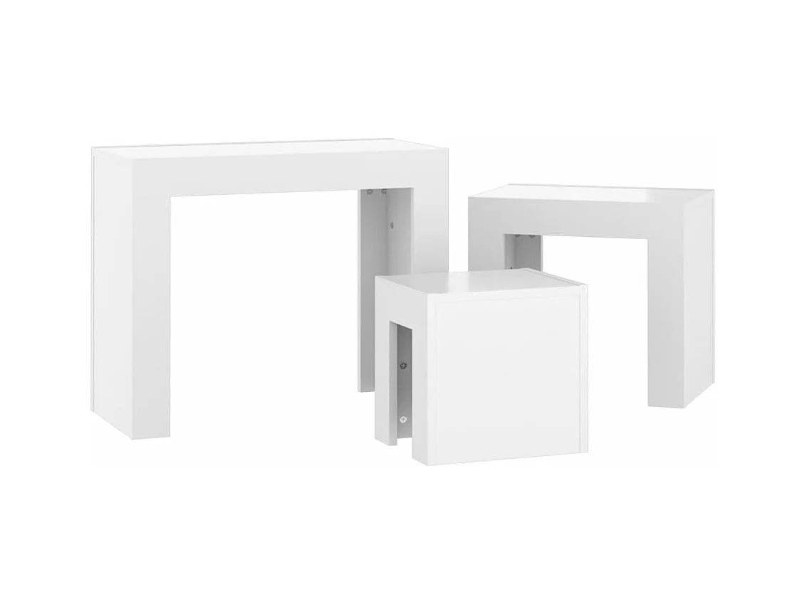 Tables basses gigognes 3 pièces Blanc brillant Aggloméré