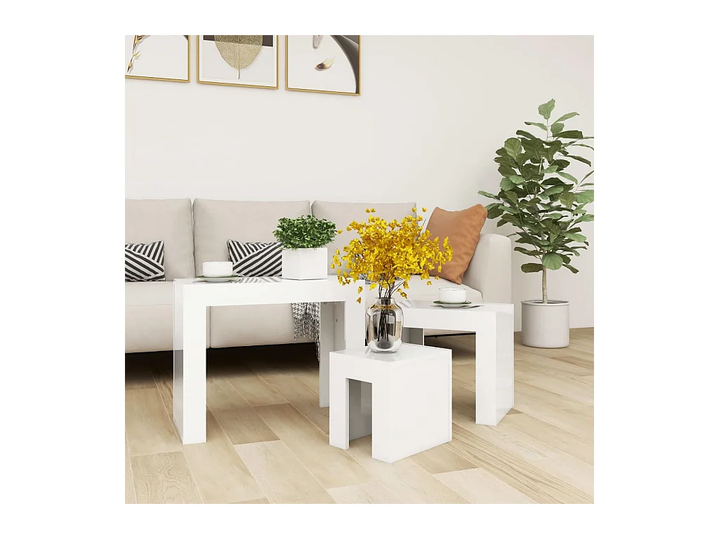 Tables basses gigognes 3 pièces Blanc brillant Aggloméré