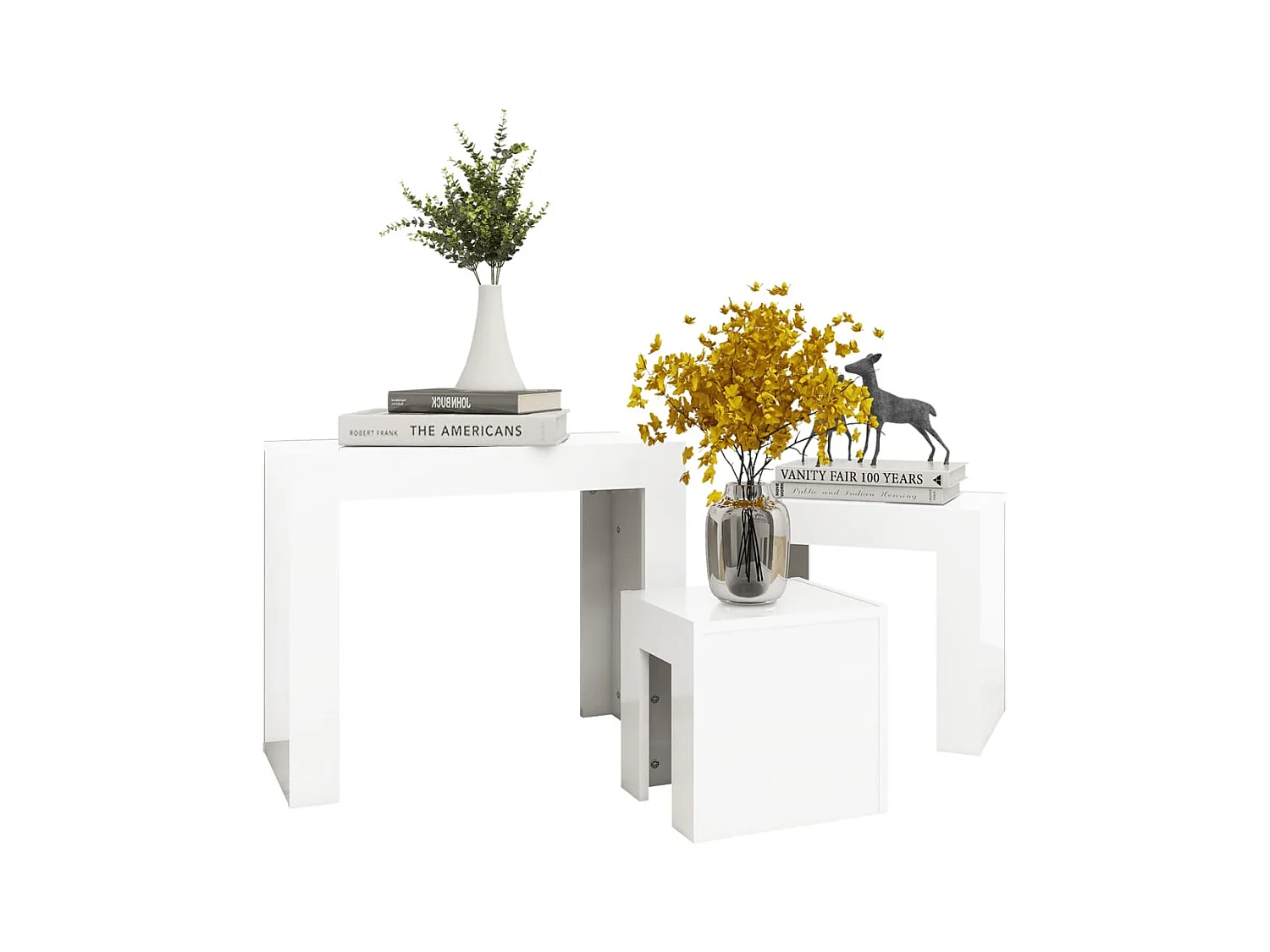 Tables basses gigognes 3 pièces Blanc brillant Aggloméré