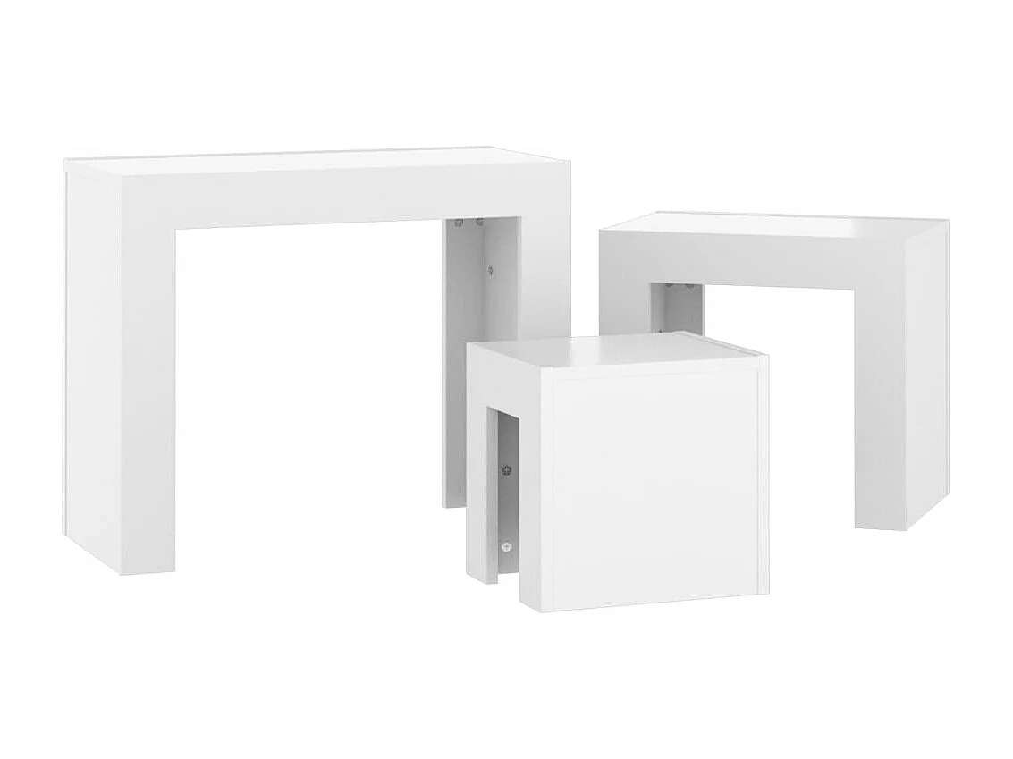 Tables basses gigognes 3 pièces Blanc brillant Aggloméré