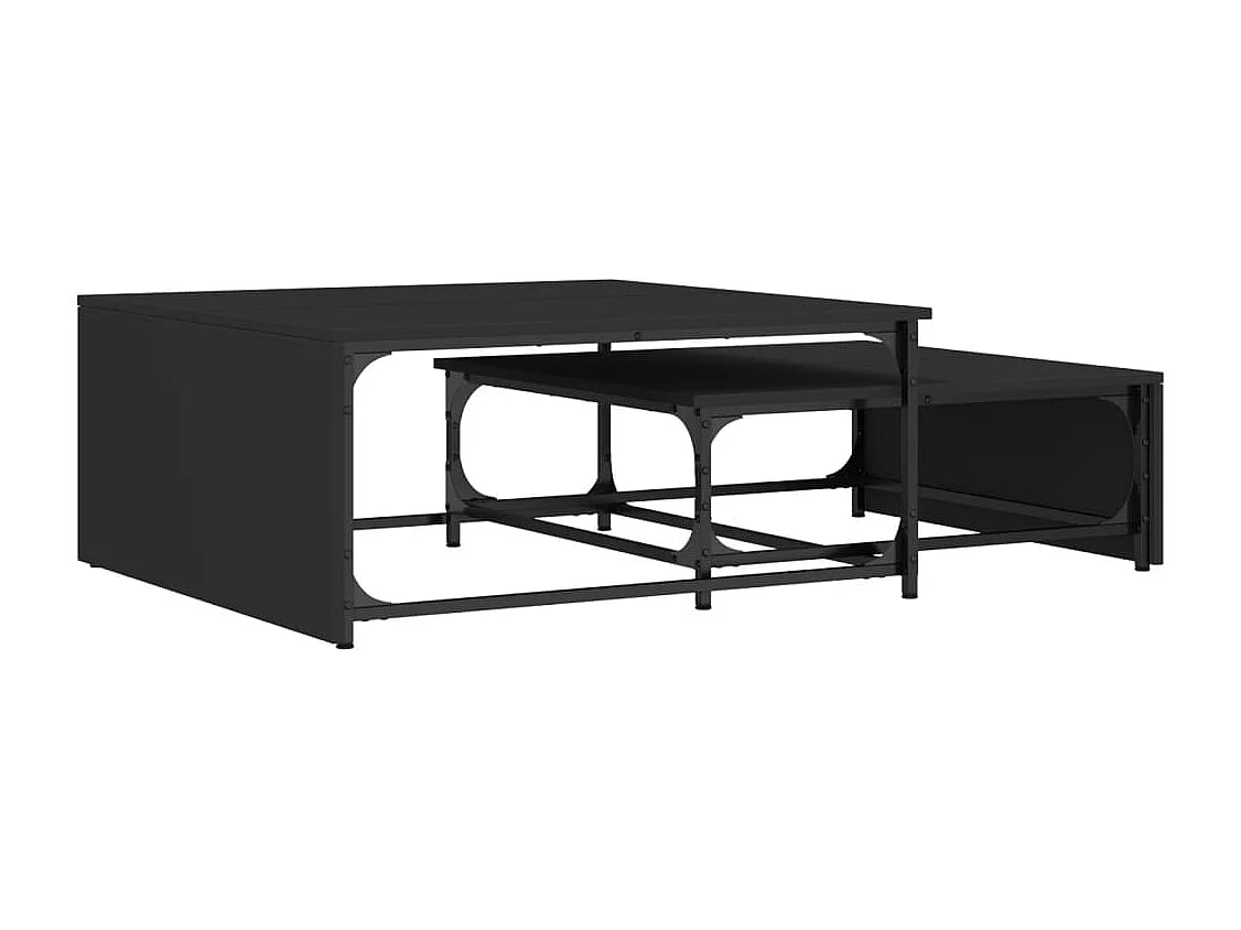Tables basses gigognes 2 pièces noir bois d'ingénierie et métal