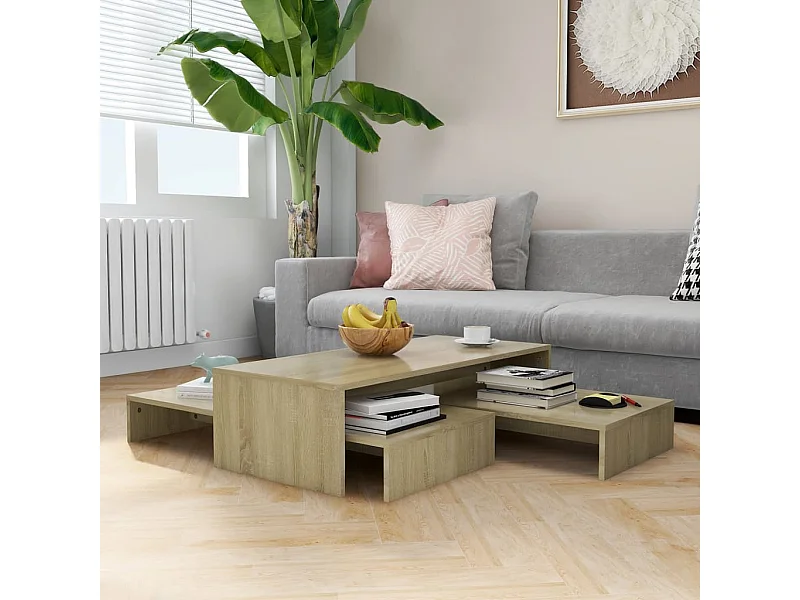 Mesa centro apilable contrachapada roble Sonoma 100x100x26,5 cm