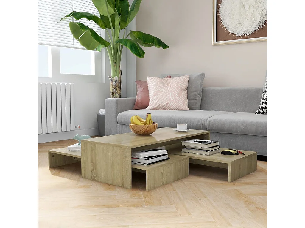 Salontafelset 100x100x26,5 cm bewerkt hout sonoma eikenkleurig