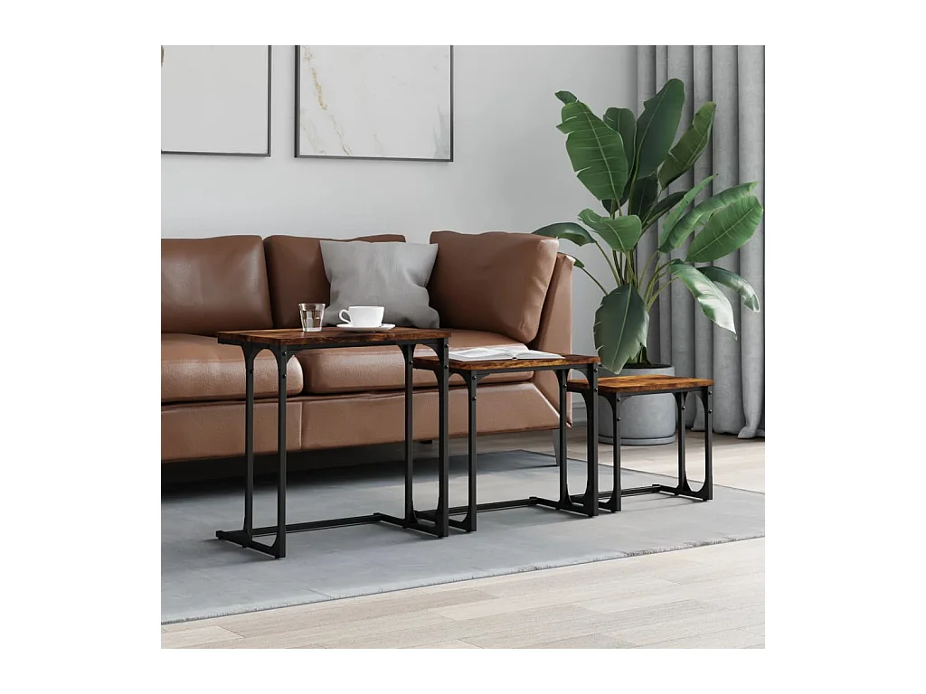 Tables basses gigognes 3 pièces chêne fumé bois d'ingénierie