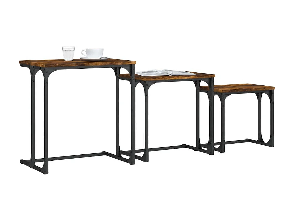 Tables basses gigognes 3 pièces chêne fumé bois d'ingénierie
