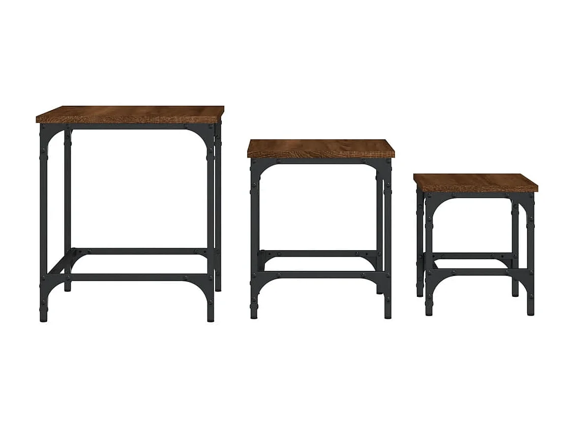 Mesas de centro apilables 3 piezas madera ingeniería roble marrón