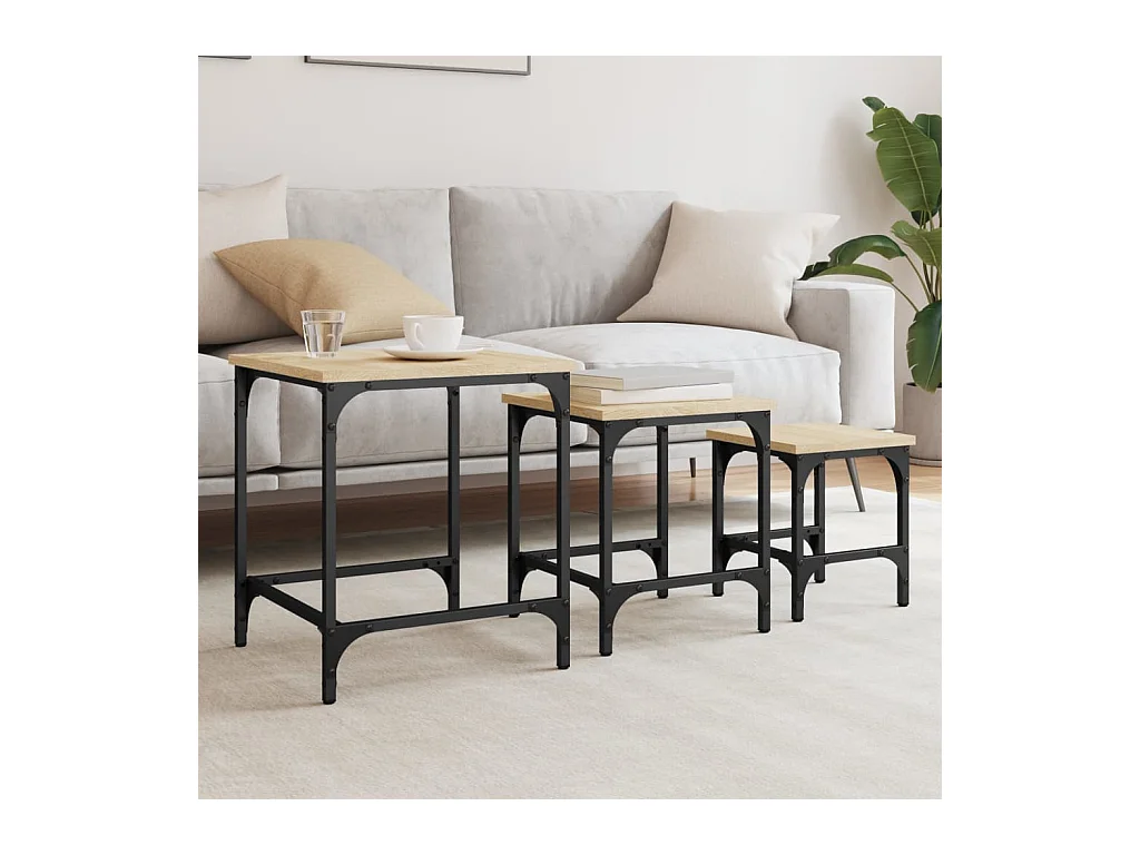 Tables basses gigognes 3 pièces chêne sonoma bois d'ingénierie