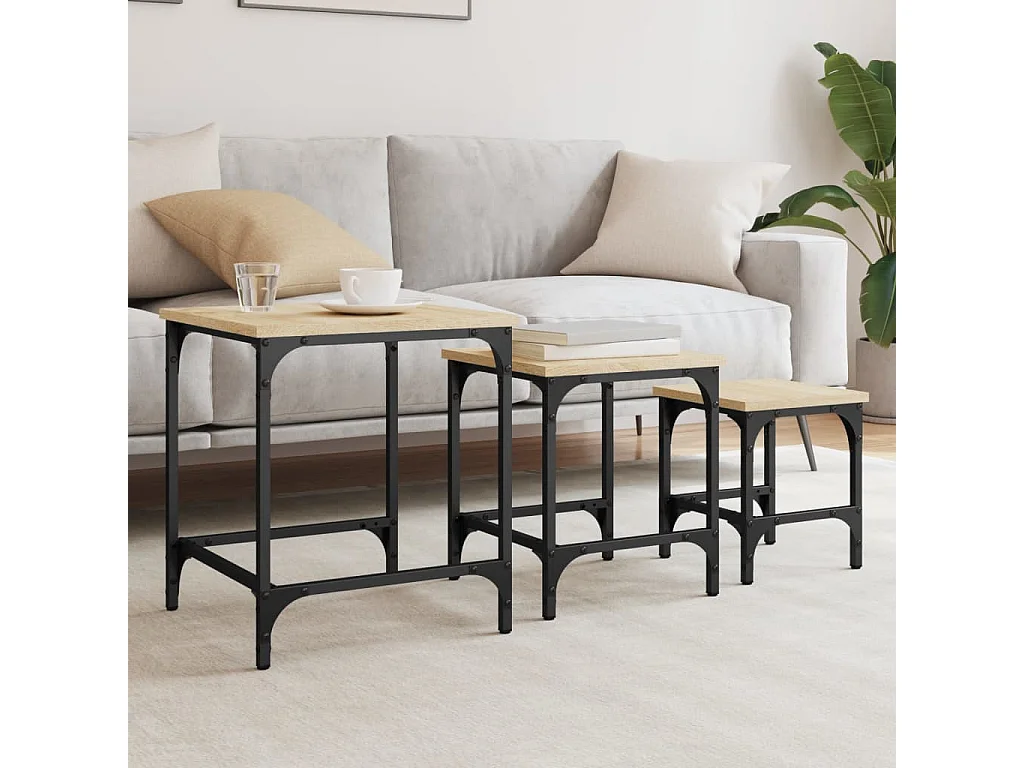 Tables basses gigognes 3 pièces chêne sonoma bois d'ingénierie