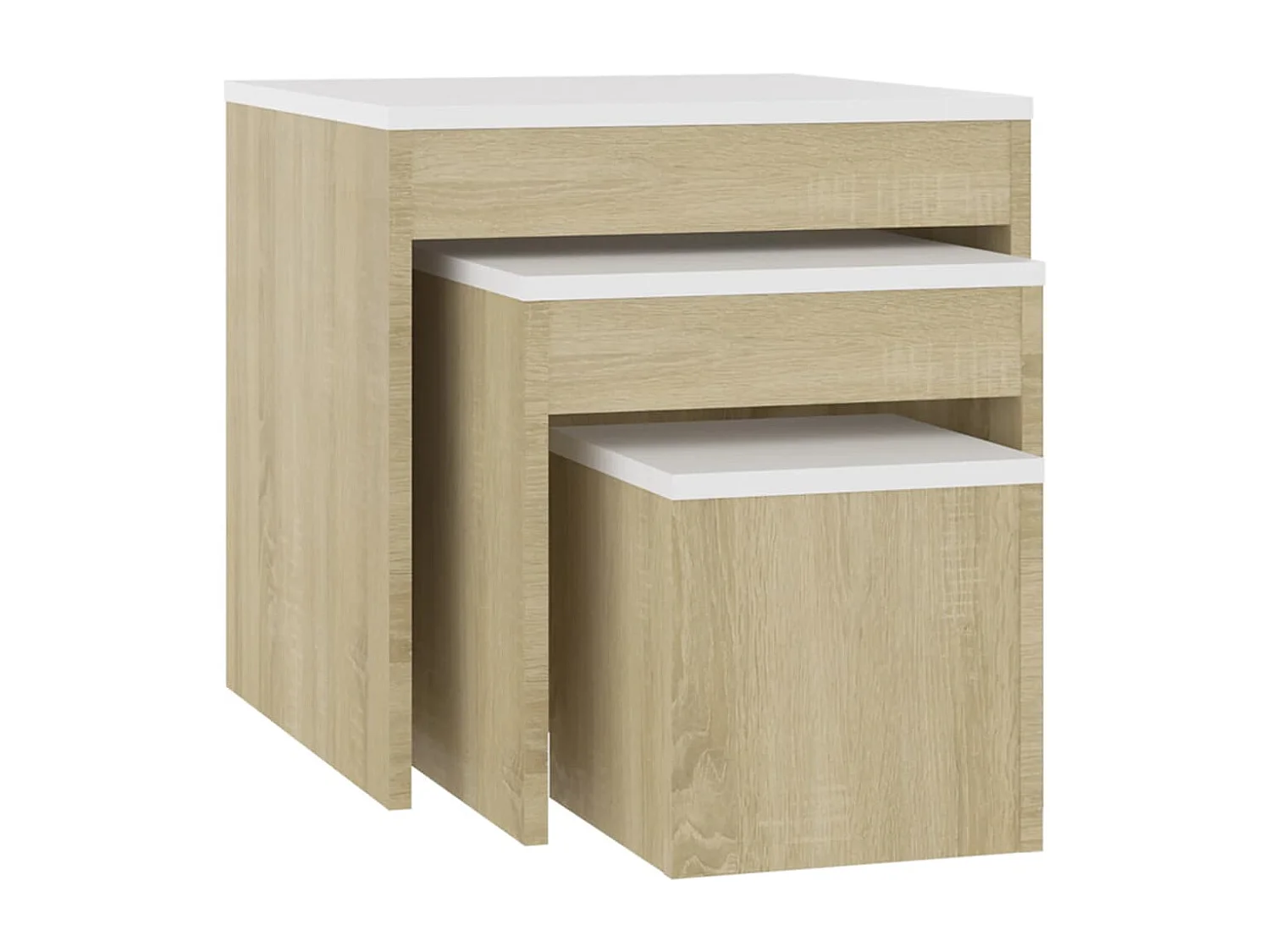 Tables gigognes 3 pièces Blanc et chêne sonoma Aggloméré