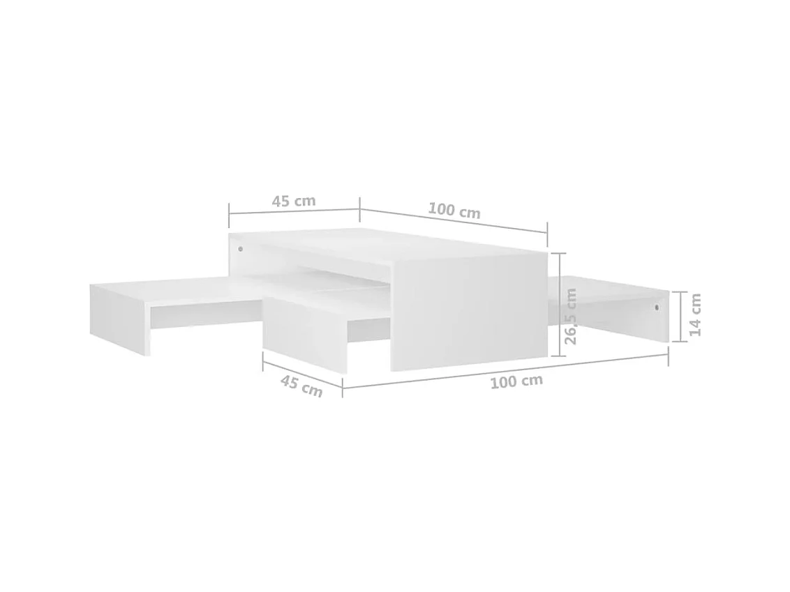 Set tables basses gigognes Blanc 100x100x26,5 cm Aggloméré
