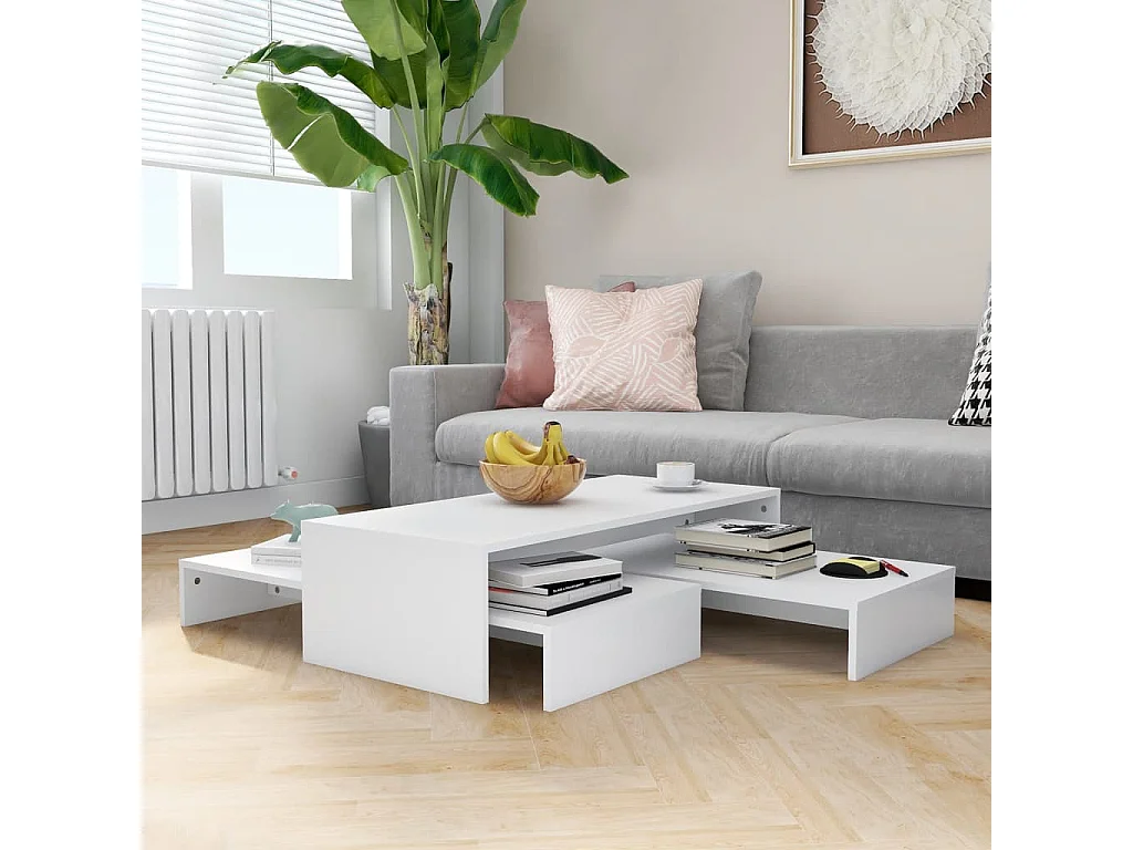 Set tables basses gigognes Blanc 100x100x26,5 cm Aggloméré