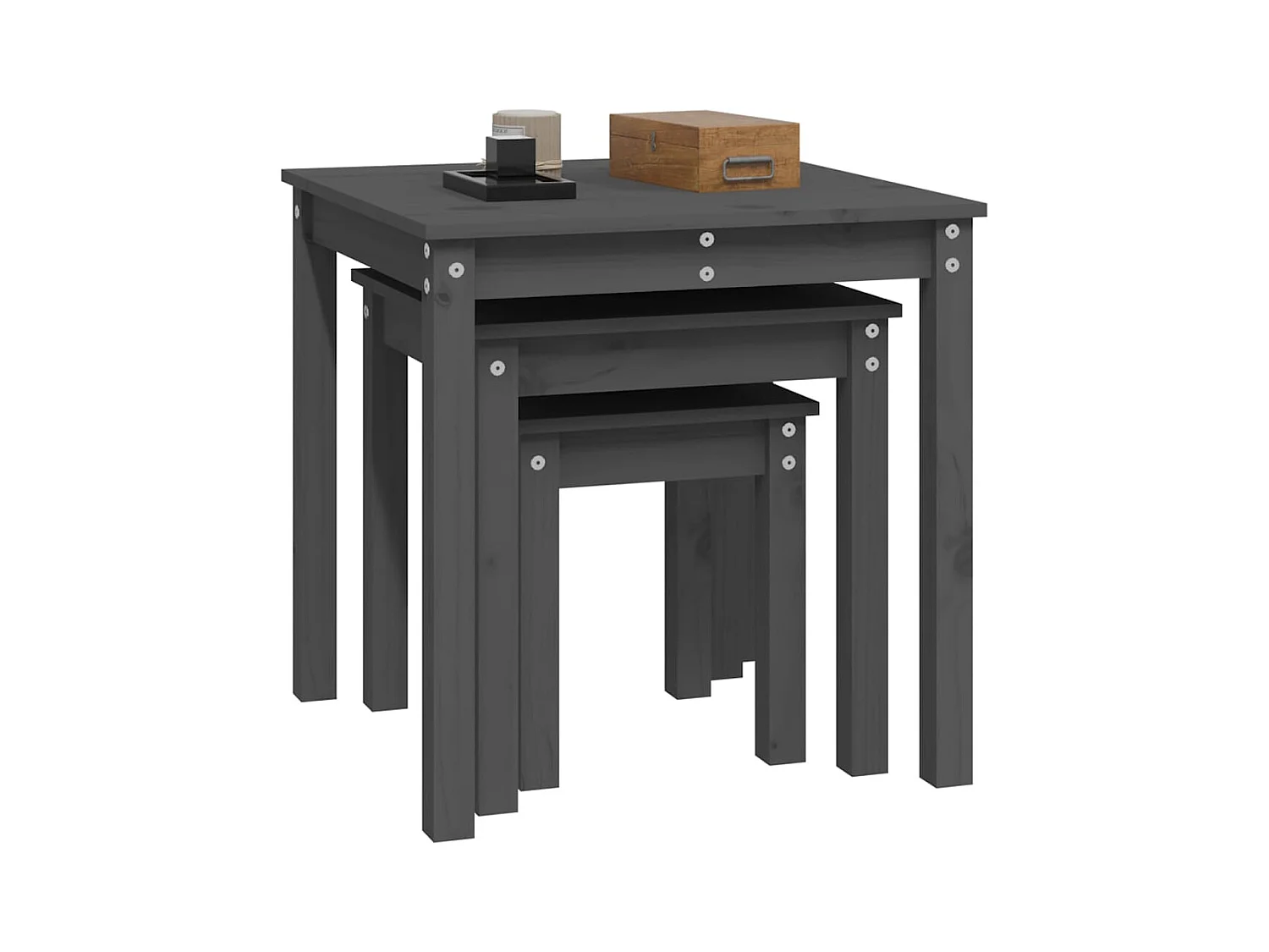 Tables gigognes 3 pièces Gris Bois de pin massif