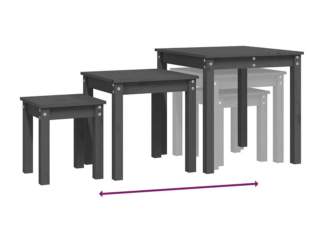 Tables gigognes 3 pièces Gris Bois de pin massif