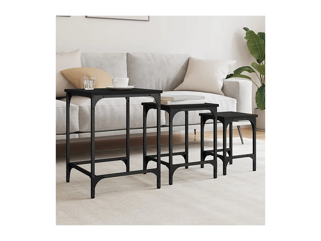 Tables basses gigognes 3 pièces noir bois d'ingénierie