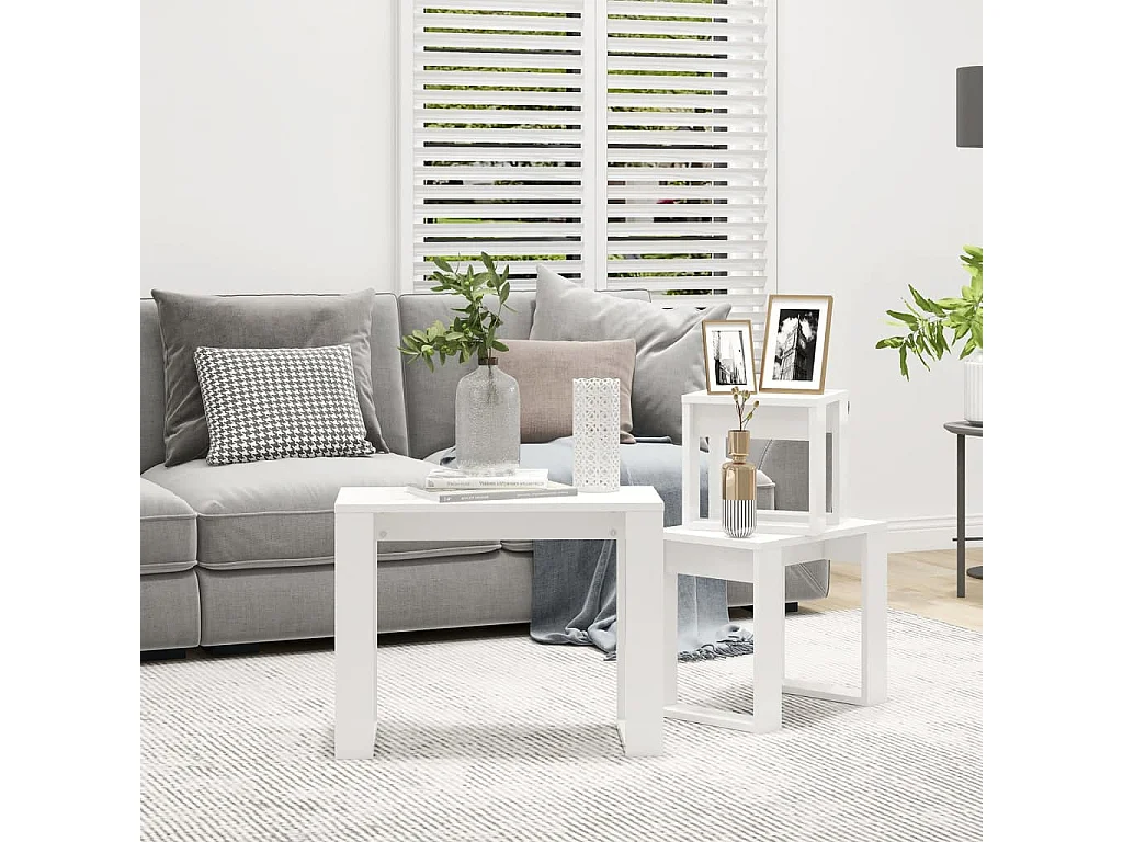 Mesas apilables 3 piezas madera contrachapada blanco