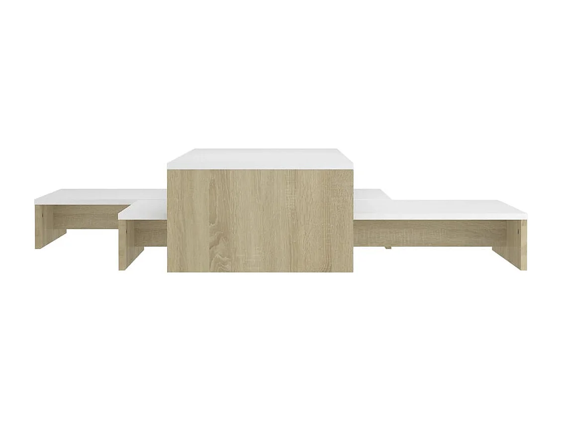 Ensemble tables basses gigognes Blanc et chêne 100x100x26,5 cm