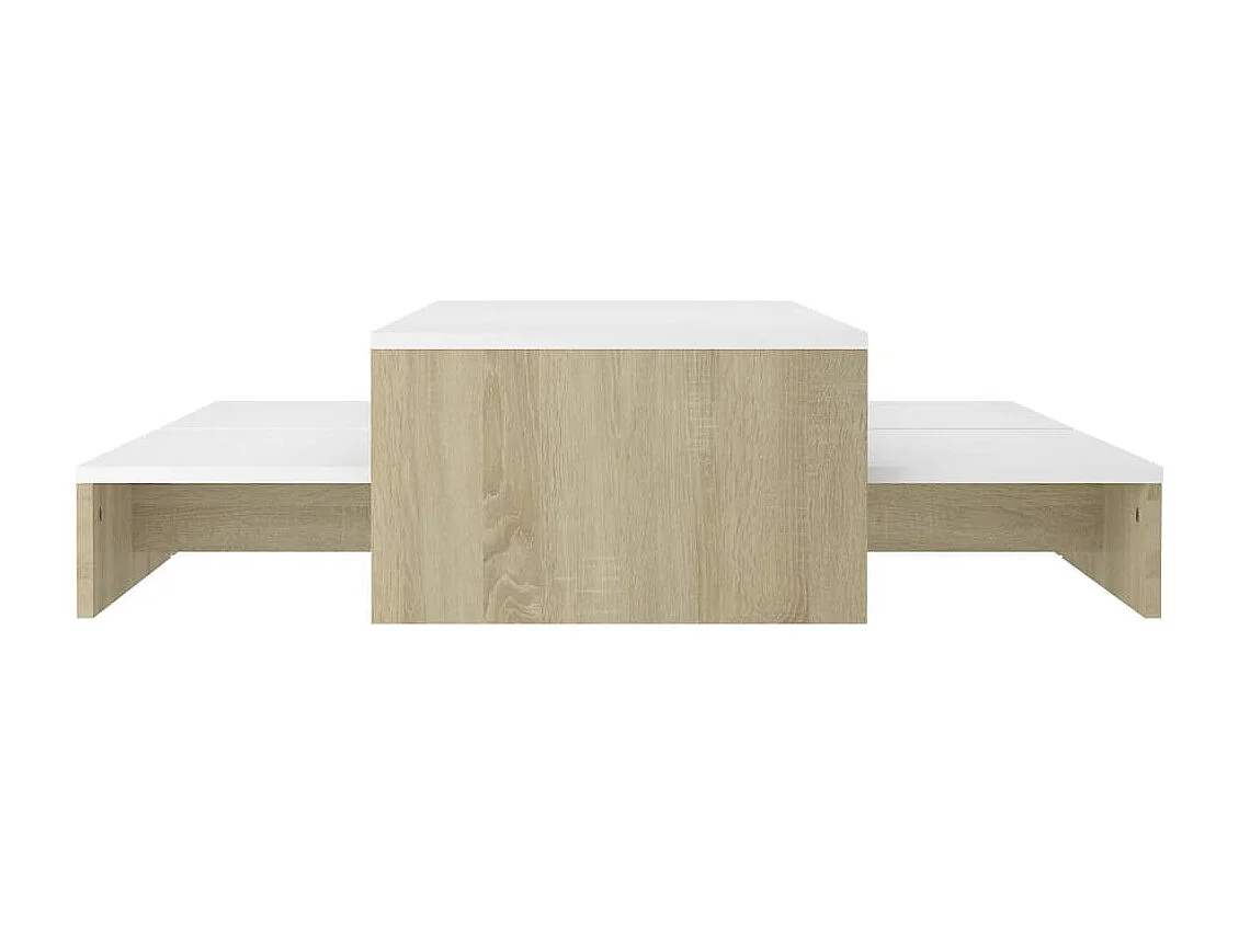 Ensemble tables basses gigognes Blanc et chêne 100x100x26,5 cm
