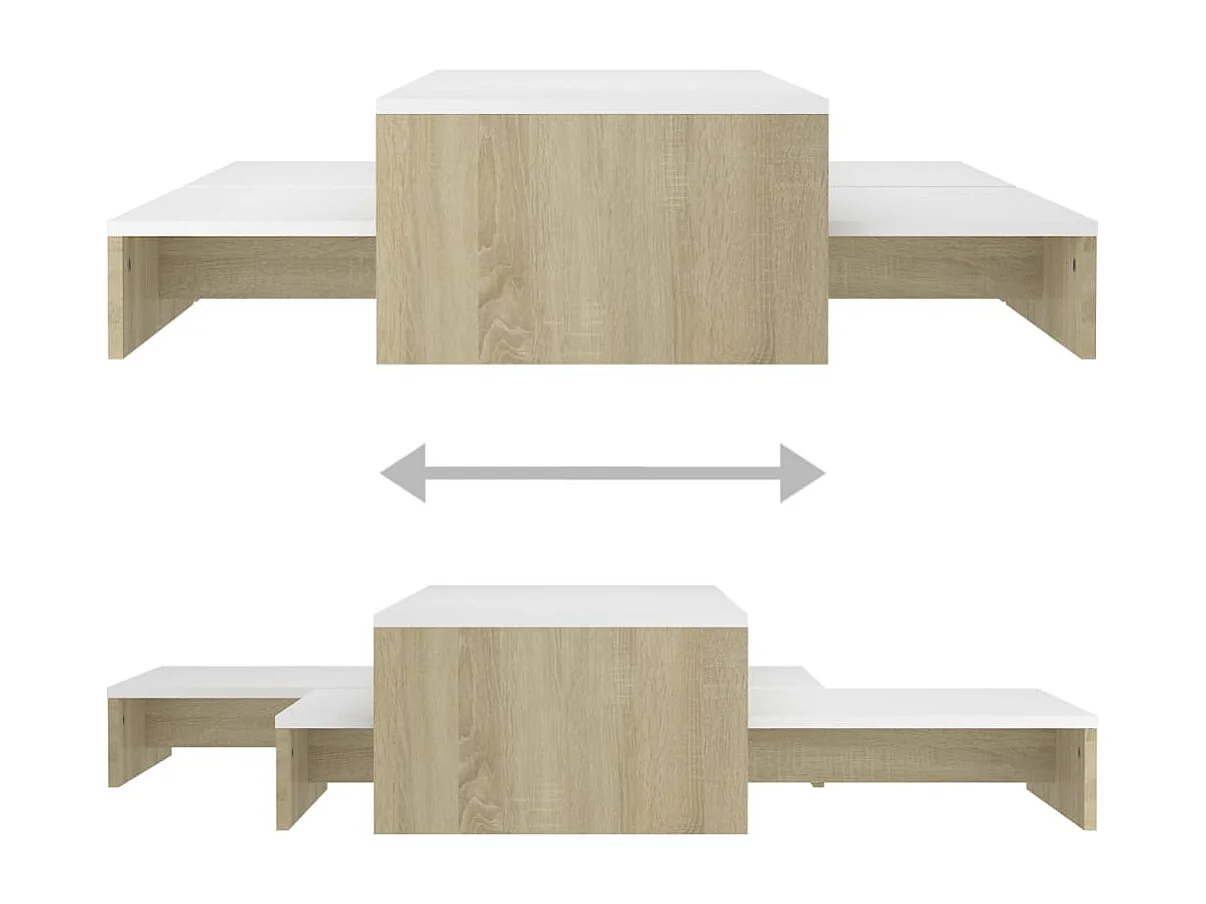 Ensemble tables basses gigognes Blanc et chêne 100x100x26,5 cm