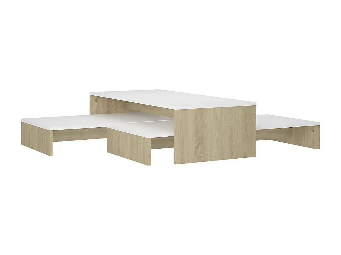 Ensemble tables basses gigognes Blanc et chêne 100x100x26,5 cm