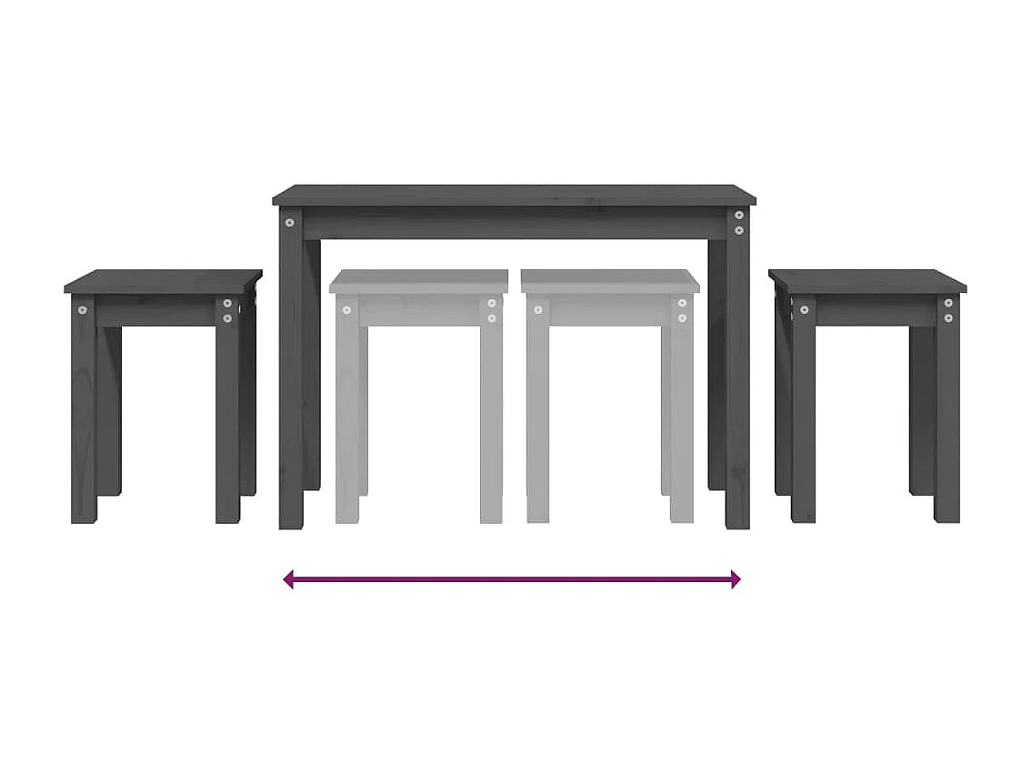 Tables gigognes 3 pièces Gris Bois de pin massif
