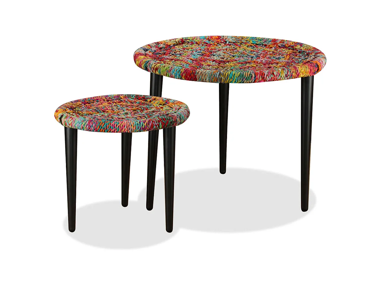Table basse 2 pièces Détails tissés chindi Multicolore