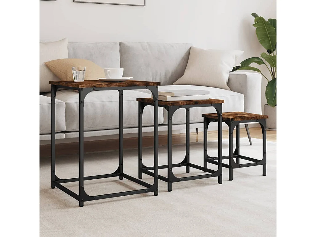 Tables basses gigognes 3 pièces chêne fumé bois d'ingénierie