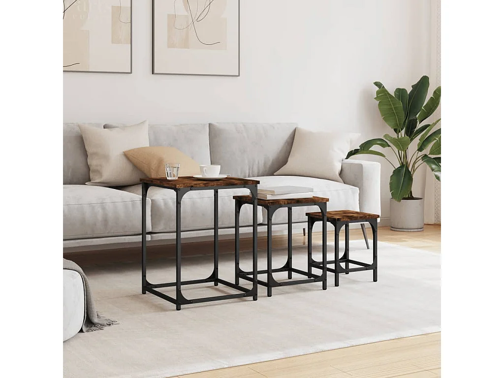 Tables basses gigognes 3 pièces chêne fumé bois d'ingénierie