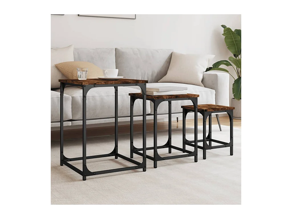 Tables basses gigognes 3 pièces chêne fumé bois d'ingénierie