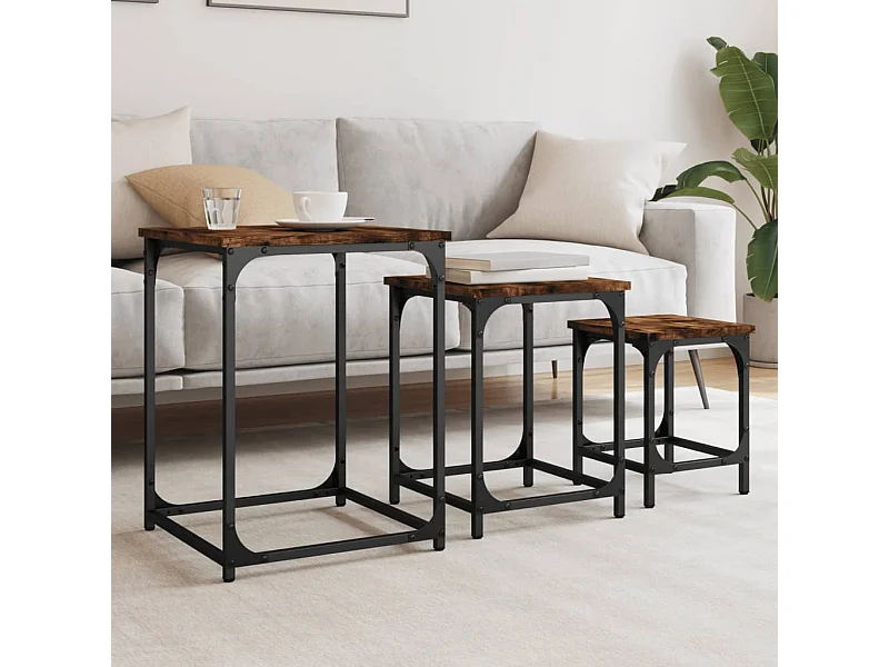 Tables basses gigognes 3 pièces chêne fumé bois d'ingénierie