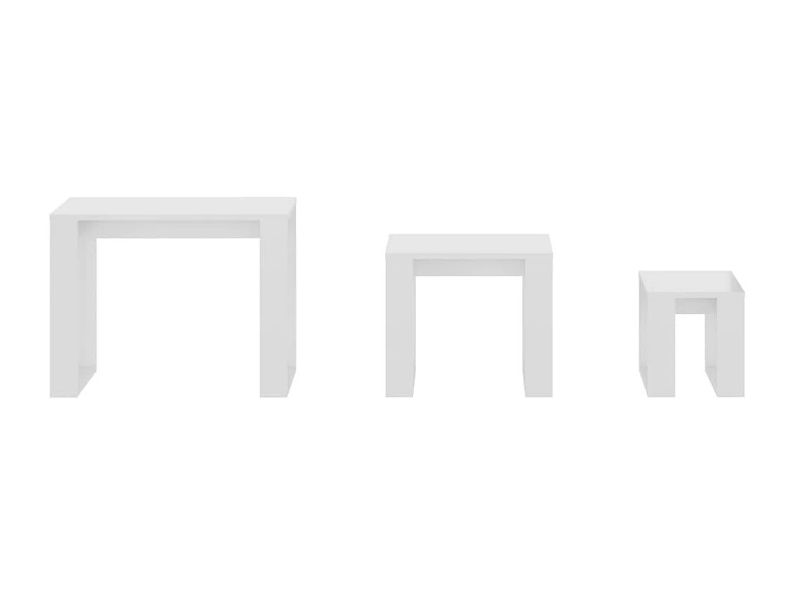 Mesas apilables 3 piezas madera contrachapada blanco brillante