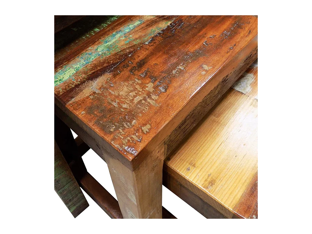 Table gigogne 3 pièces vintage Bois de récupération