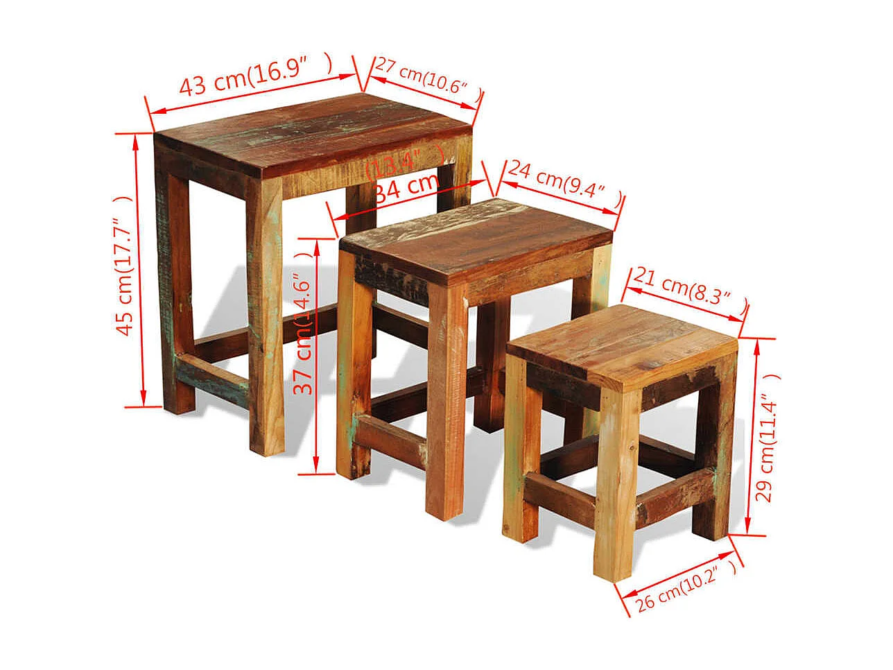 Table gigogne 3 pièces vintage Bois de récupération