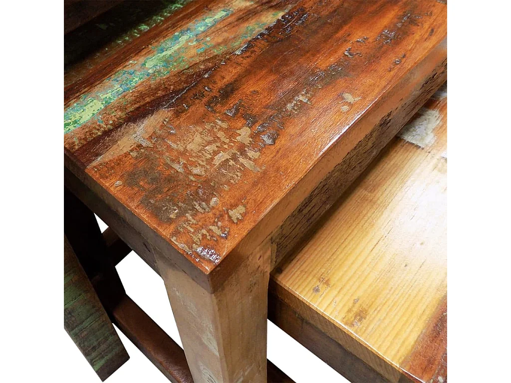 Table gigogne 3 pièces vintage Bois de récupération