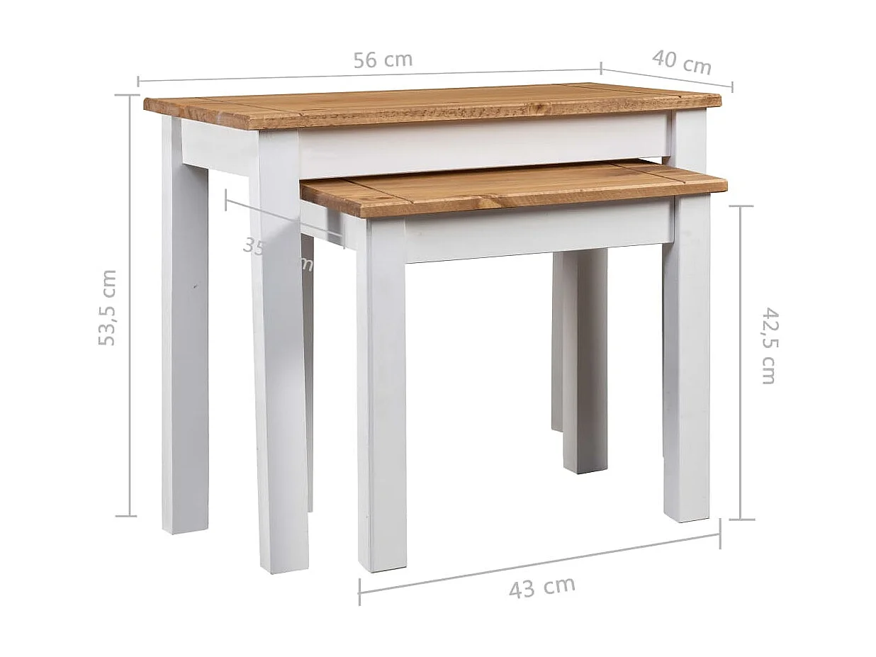 Tables gigognes 2 pièces Blanc Bois pin massif Assortiment Panama