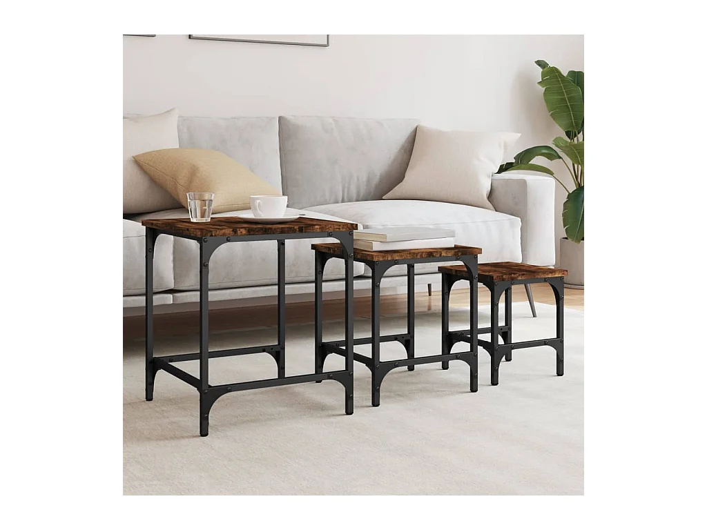 Tables basses gigognes 3 pièces chêne fumé bois d'ingénierie