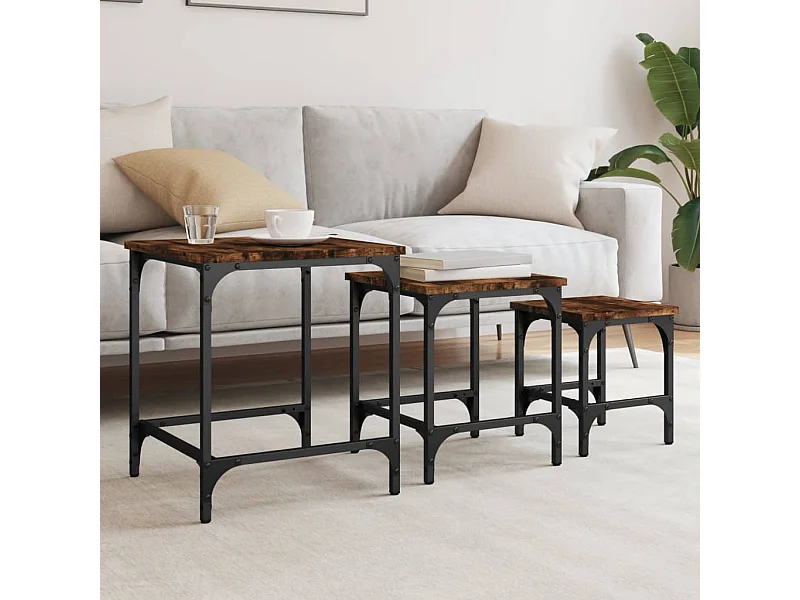 Tables basses gigognes 3 pièces chêne fumé bois d'ingénierie