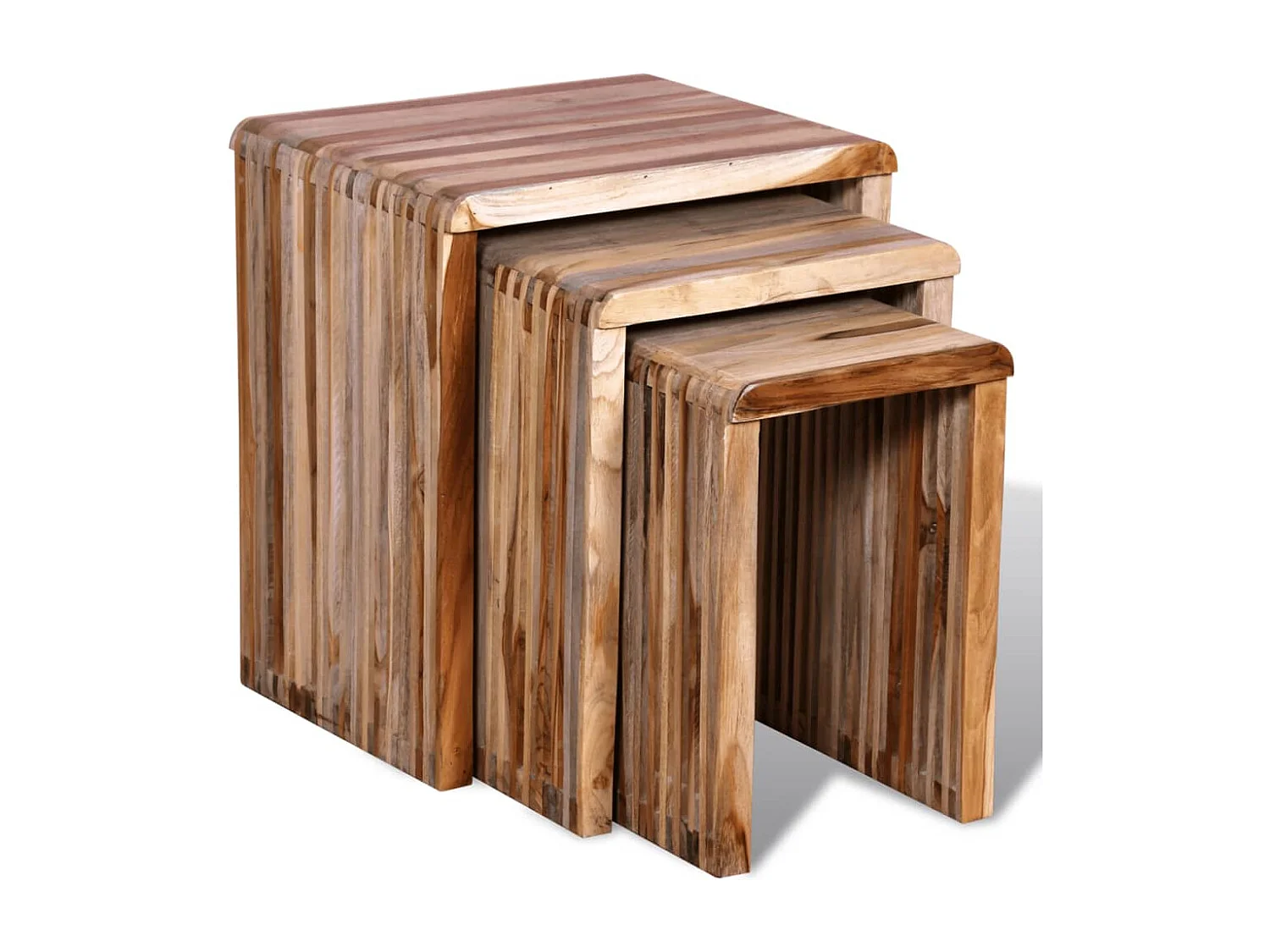 Set de 3 mesitas apilables de madera maciza reciclada