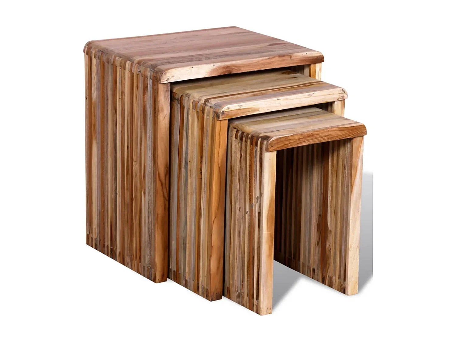 Set de 3 mesitas apilables de madera maciza reciclada