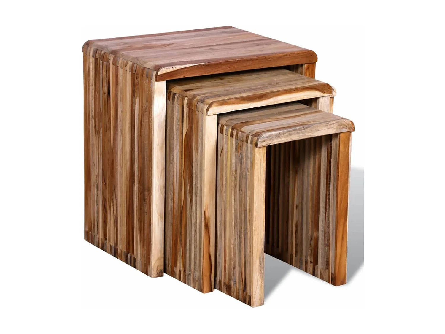 Set de 3 mesitas apilables de madera maciza reciclada